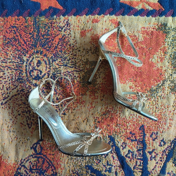 Guess Shoes - 🦋 VINTAGE GUESS Y2K Strappy Gold Snakeskin Heels